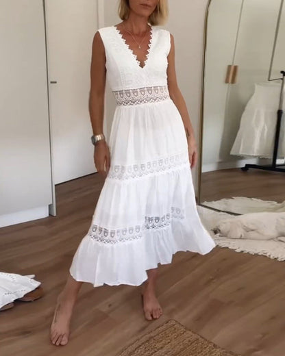 Vestido midi branco com decote em V - Celina