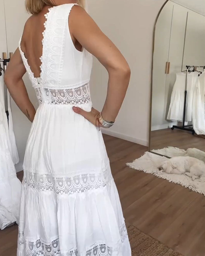 Vestido midi branco com decote em V - Celina