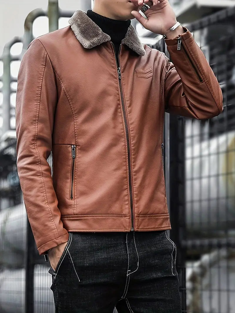 Men's leather jacket with thermal lining – Dario
