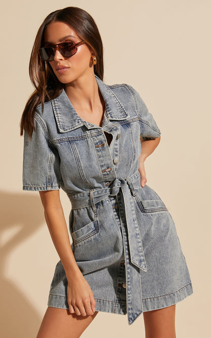 Vestido mini de denim com botões - Aria