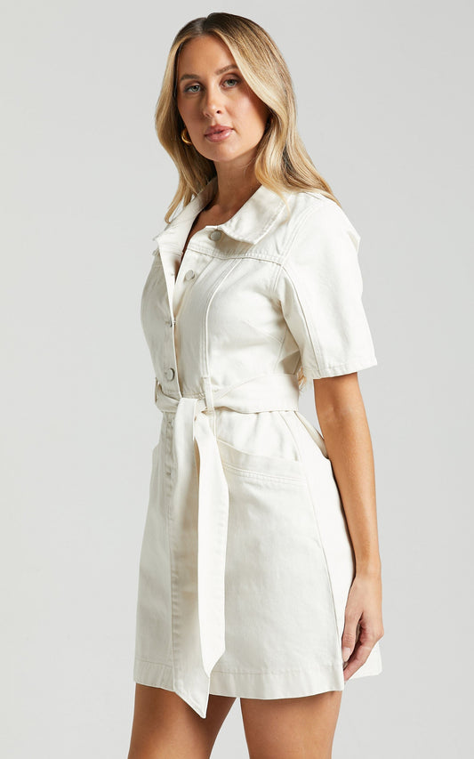 Vestido mini de denim com botões - Aria