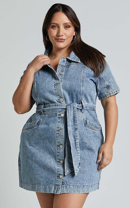 Vestido mini de denim com botões - Aria