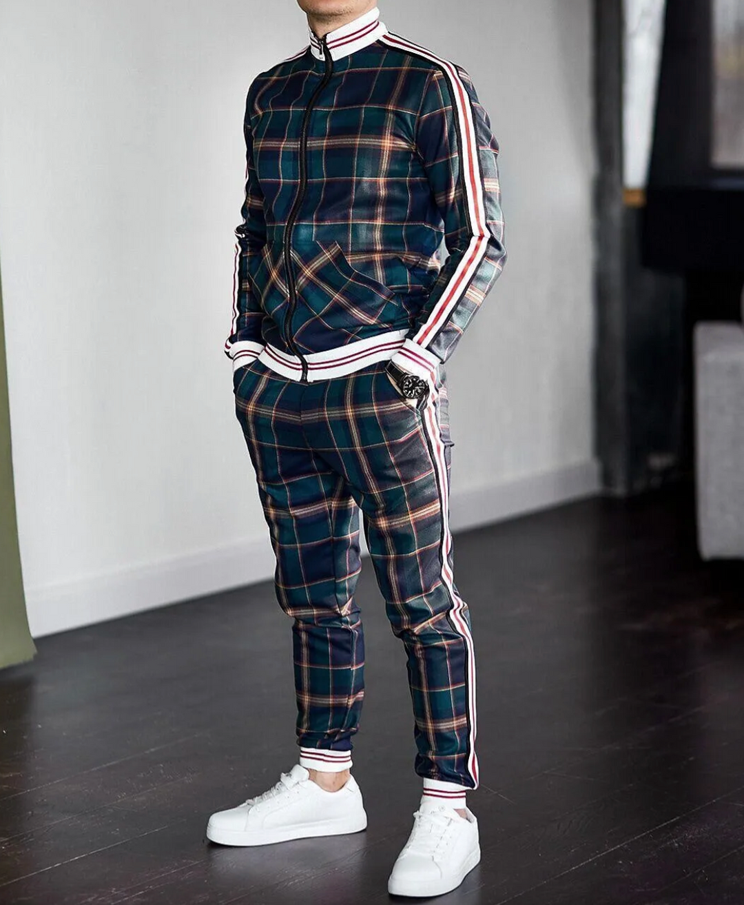 Stylish Men's Training Set with Check Pattern – Dorian