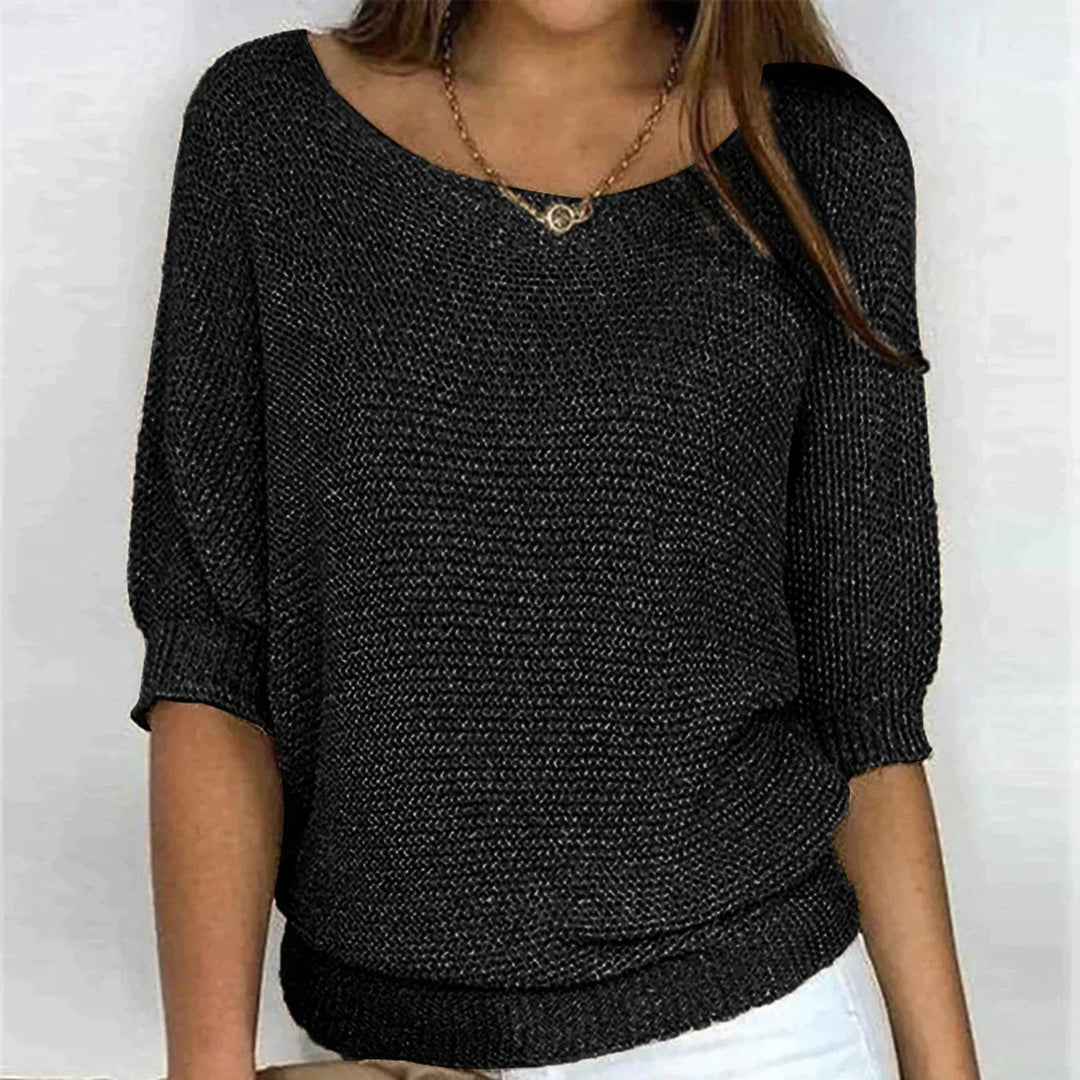 Damen Pullover schwarz, Strick, 3/4-Ärmel, lässig, modisch, bequem, elegantes Design.