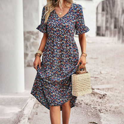 Vestido com estampa floral em comprimento midi - Leila