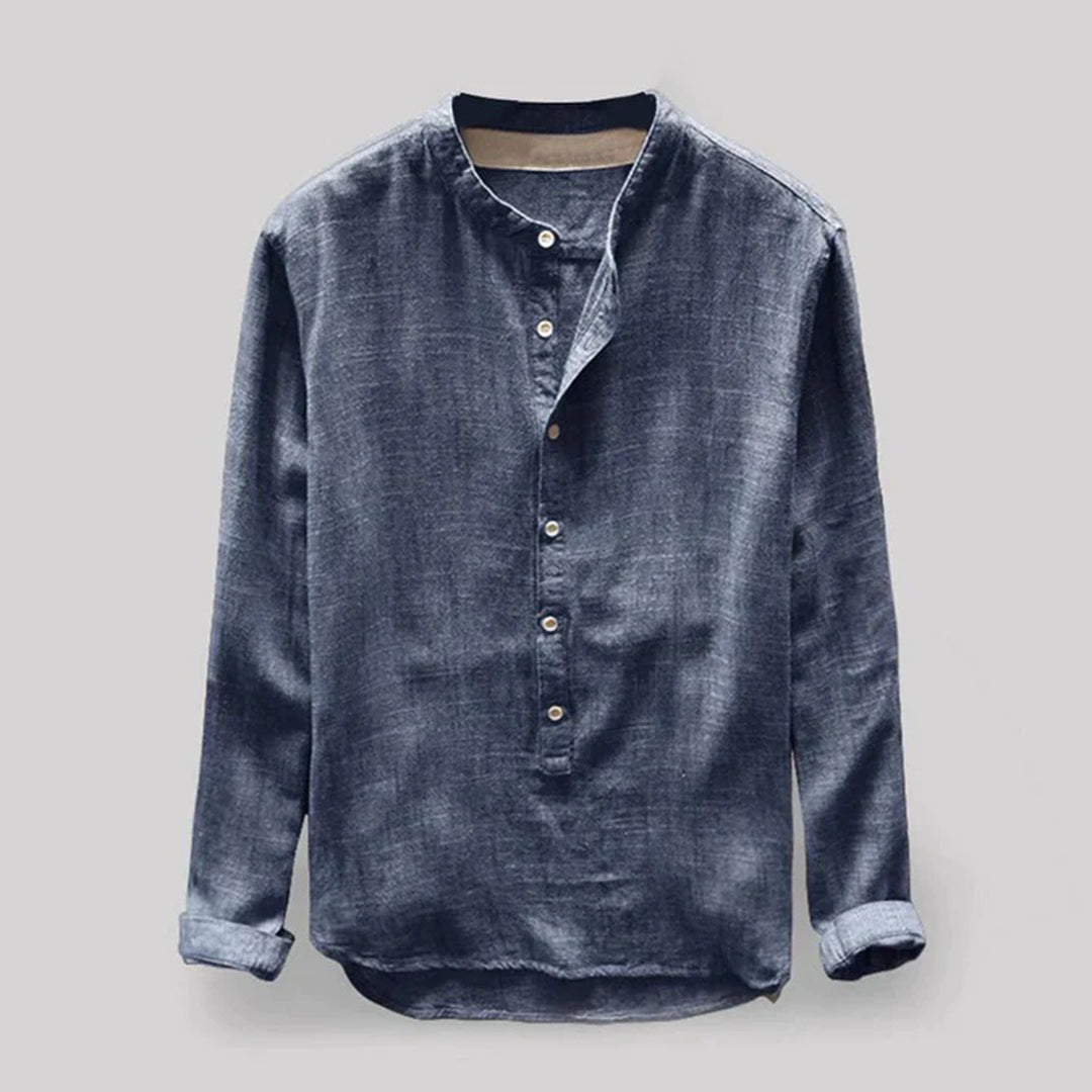 Linen Men's Shirt with Mandarin Collar and Long Sleeves – Elian