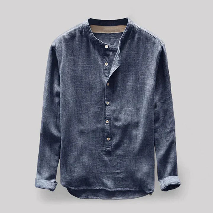 Linen Men's Shirt with Mandarin Collar and Long Sleeves – Elian