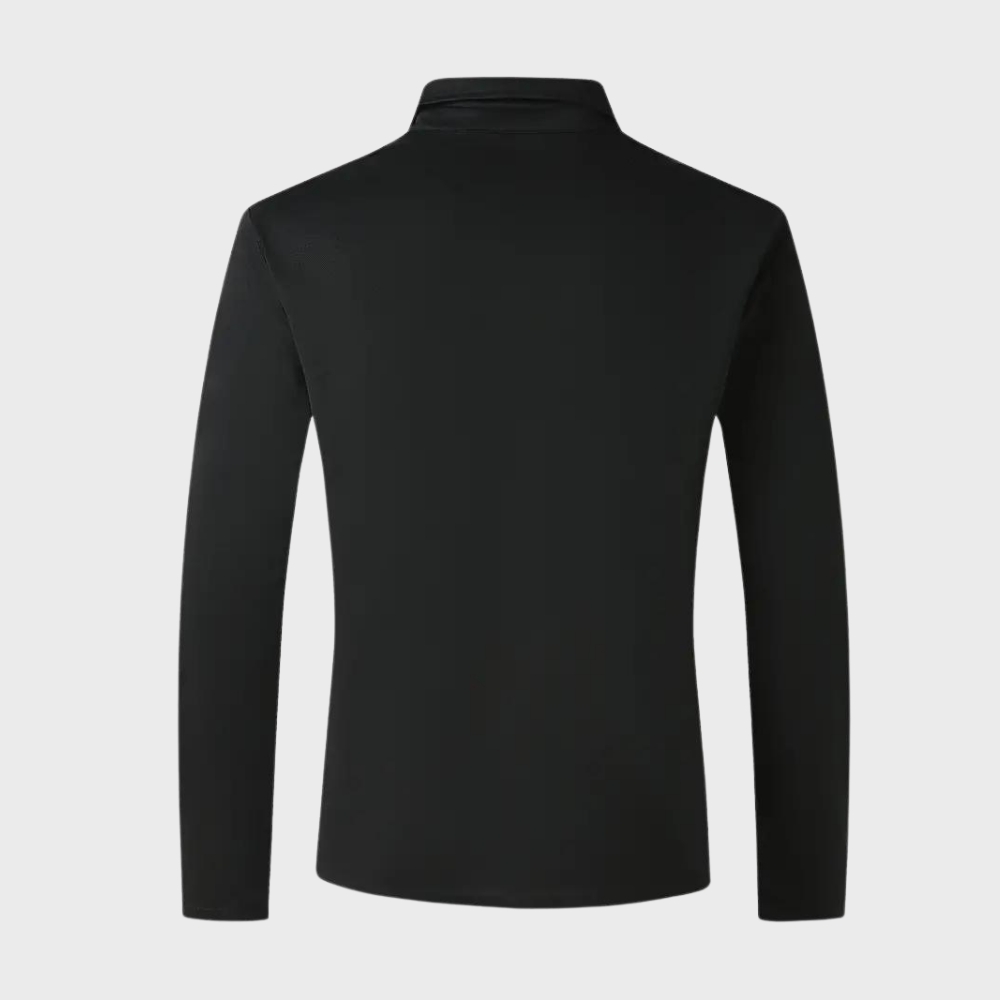 Schwarzes Langarmshirt Herren, Rückansicht, Baumwolle, modisch, elegant, Freizeitkleidung.