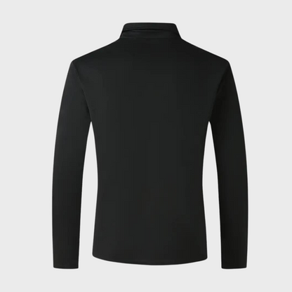 Schwarzes Langarmshirt Herren, Rückansicht, Baumwolle, modisch, elegant, Freizeitkleidung.