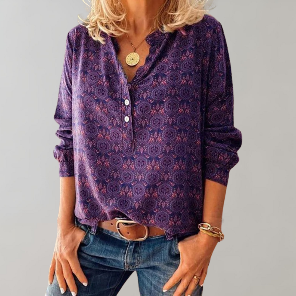 Vintage Ladies' Blouse with Button Closure and Print – Selina