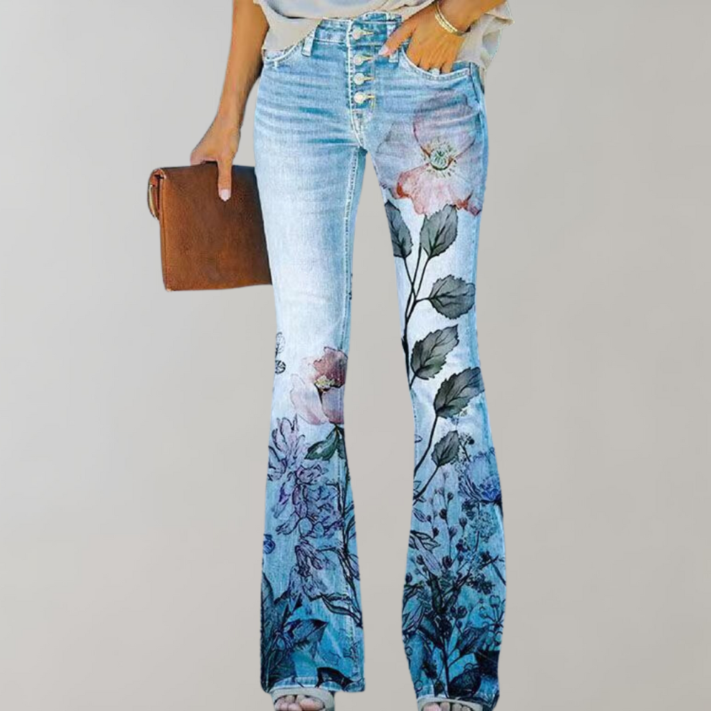 Jeans flare com botões - Rosa