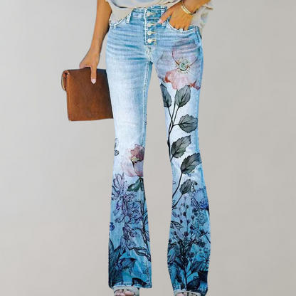 Jeans flare com botões - Rosa