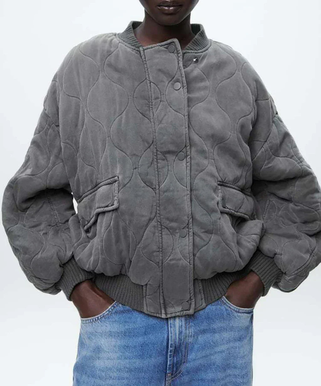 Jaqueta Bomber Oversized Feminina Cinza - Alexa