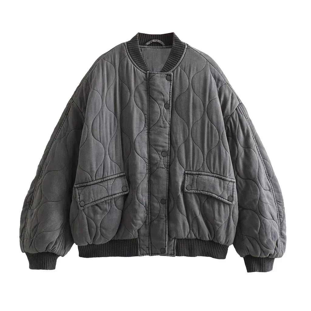 Jaqueta Bomber Oversized Feminina Cinza - Alexa