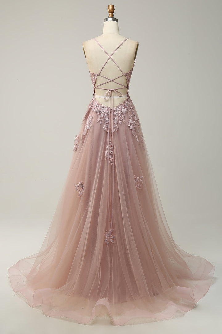 Vestido de baile em linha A azul cinza estiloso - Emilia