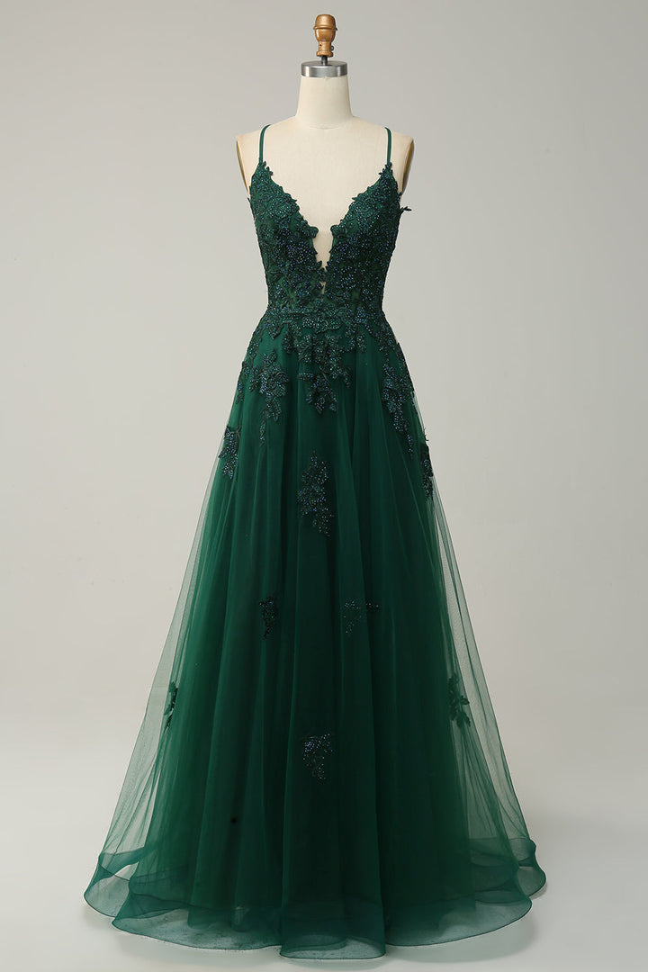 Vestido de baile em linha A azul cinza estiloso - Emilia
