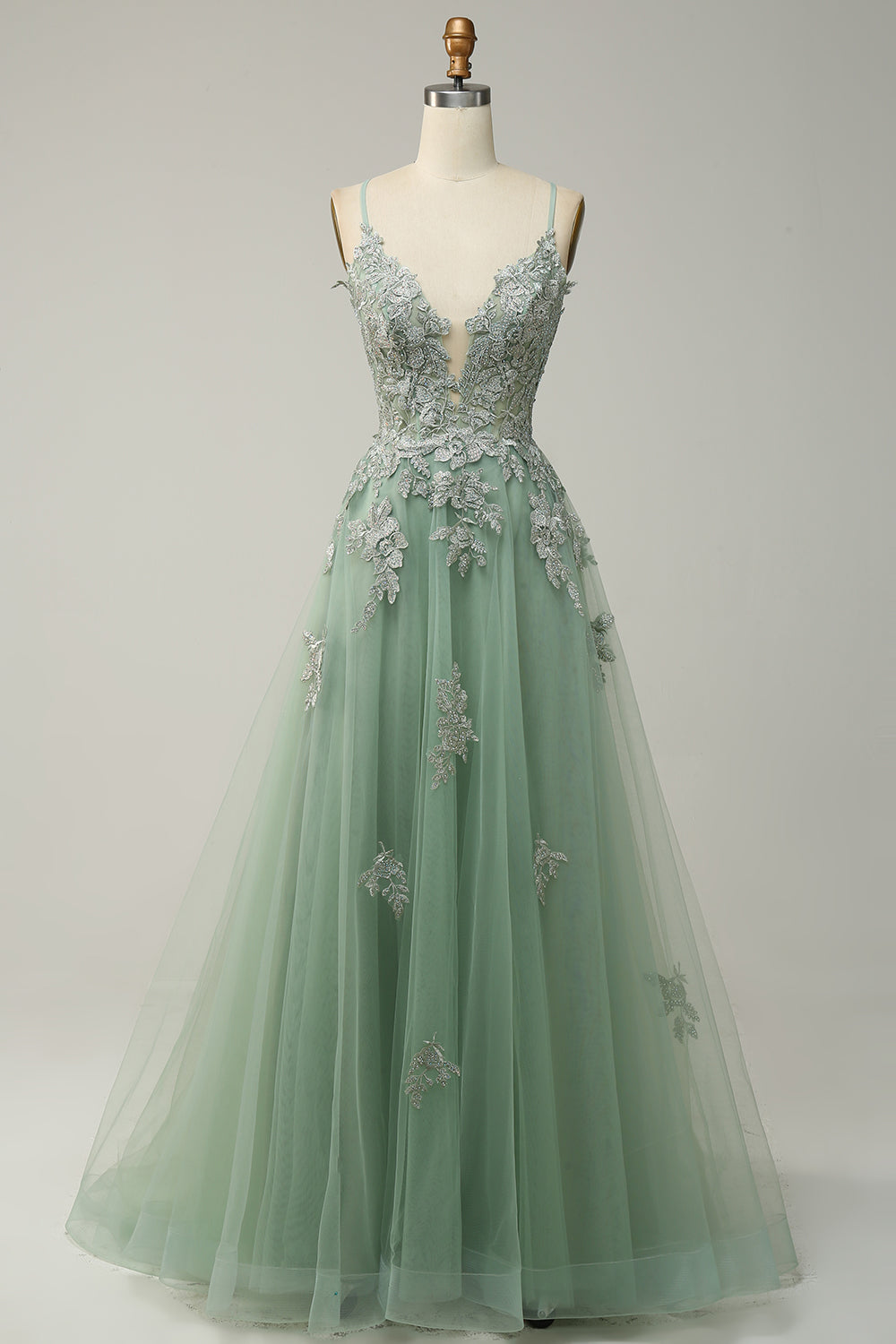 Vestido de baile em linha A azul cinza estiloso - Emilia