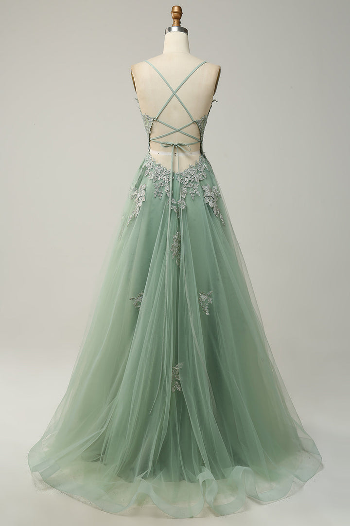 Vestido de baile em linha A azul cinza estiloso - Emilia