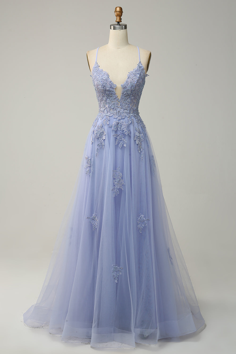 Vestido de baile em linha A azul cinza estiloso - Emilia