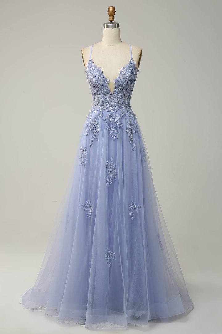 Vestido de baile em linha A azul cinza estiloso - Emilia