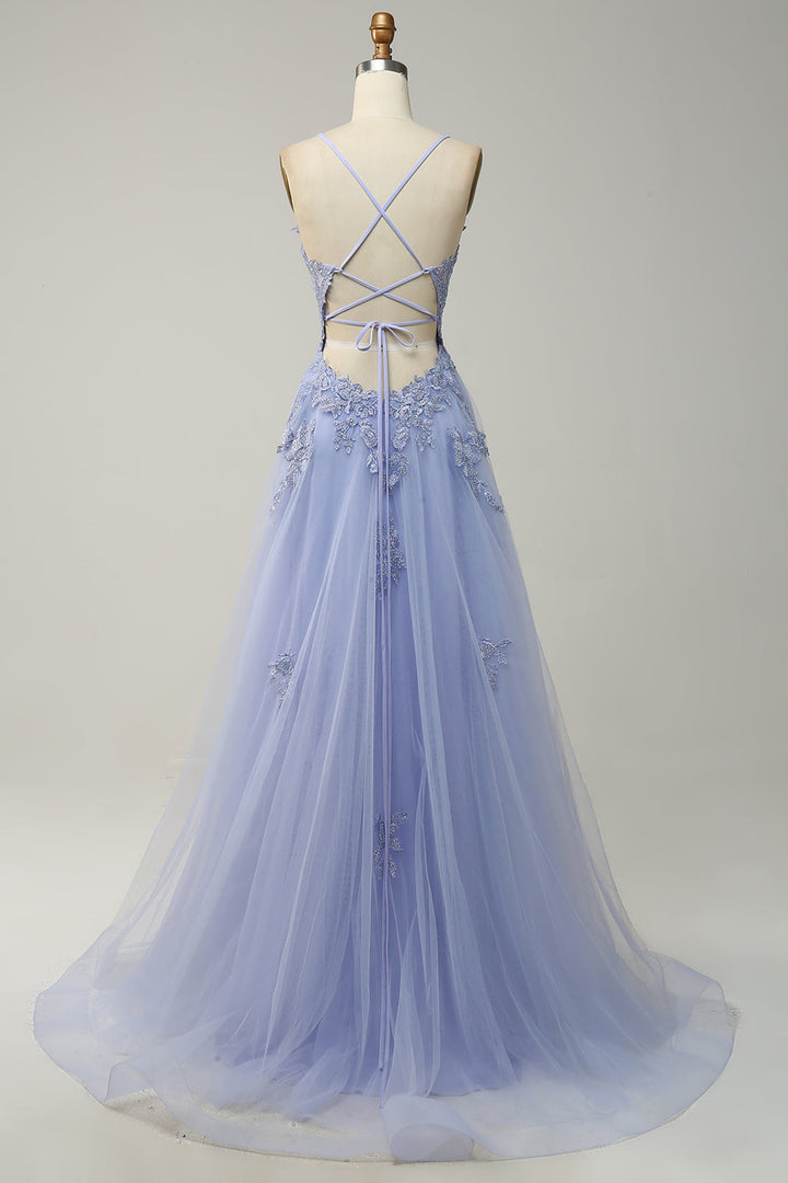 Vestido de baile em linha A azul cinza estiloso - Emilia