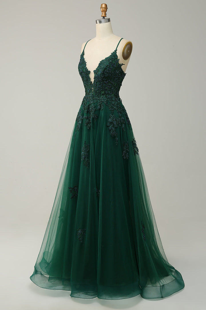 Vestido de baile em linha A azul cinza estiloso - Emilia