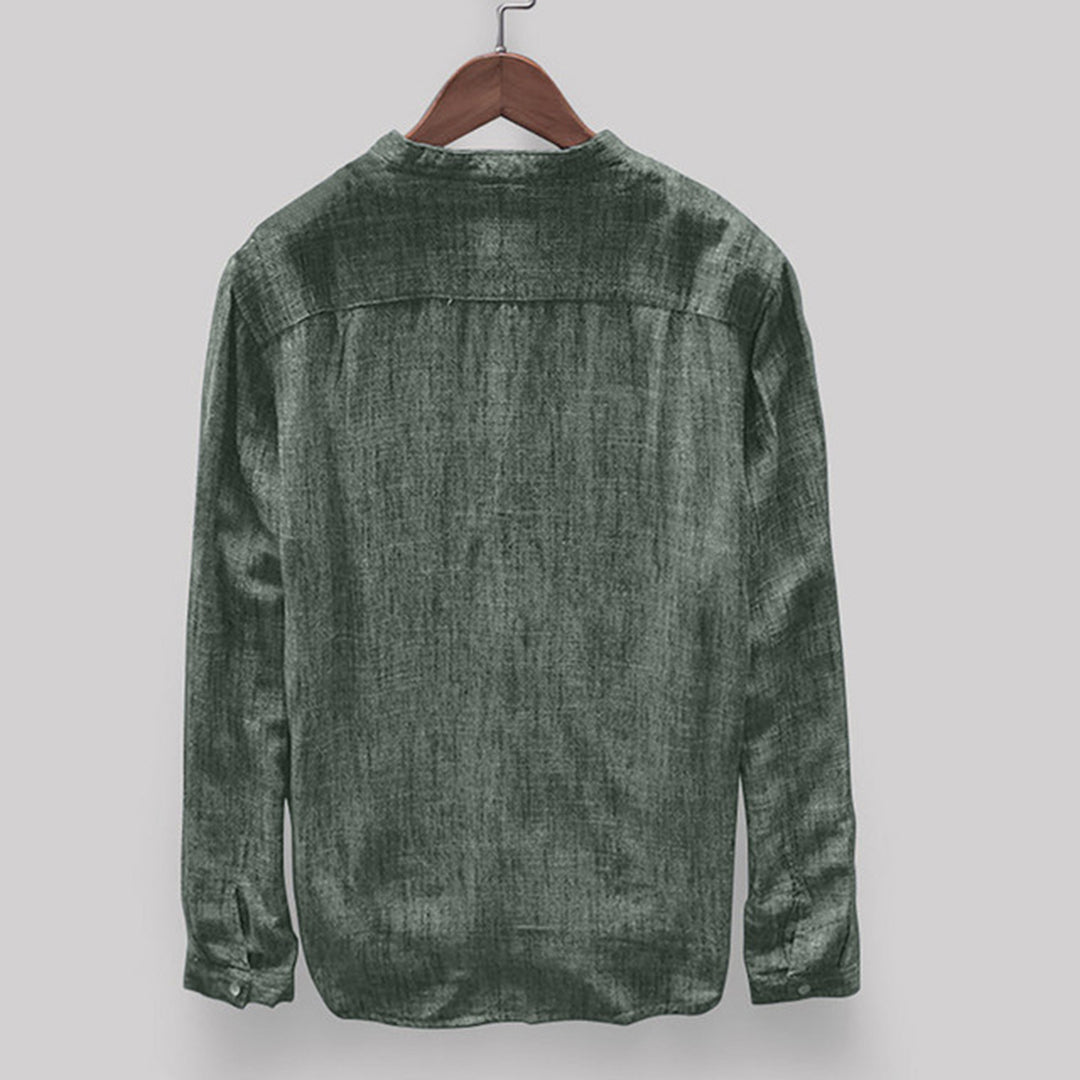 Linen Men's Shirt with Mandarin Collar and Long Sleeves – Elian