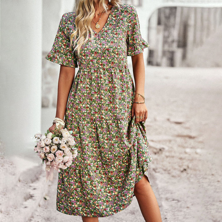 Vestido com estampa floral em comprimento midi - Leila