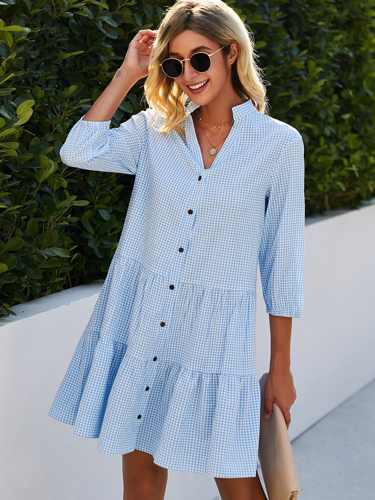 Vestido xadrez azul céu para o verão - SkyBreeze