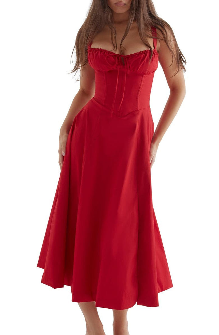 Vestido maxi estampado com cintura - Fleur
