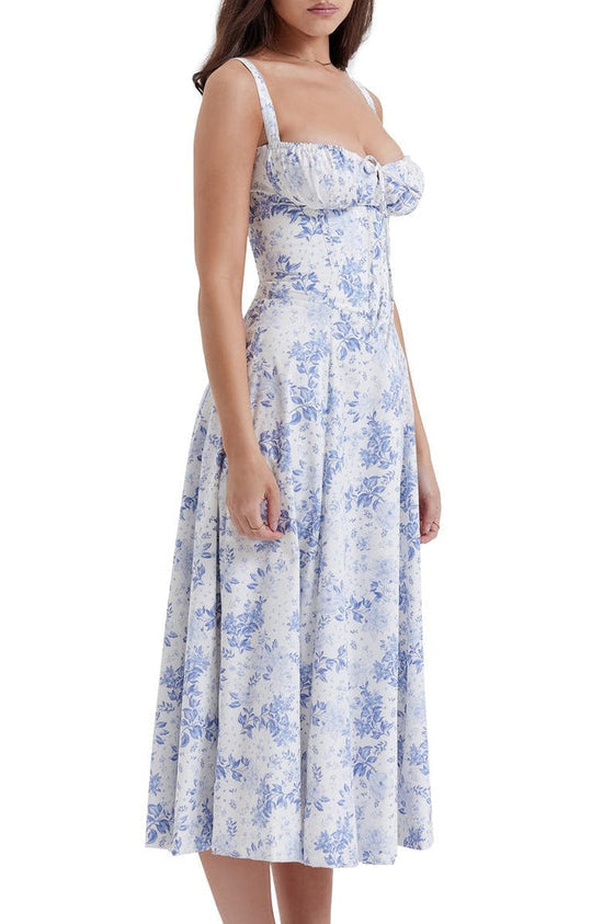Vestido maxi estampado com cintura - Fleur
