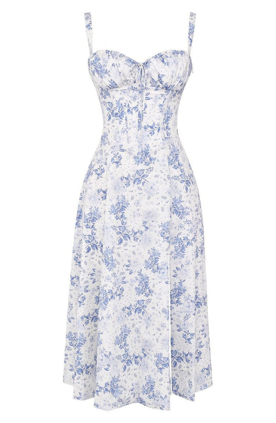 Vestido maxi estampado com cintura - Fleur