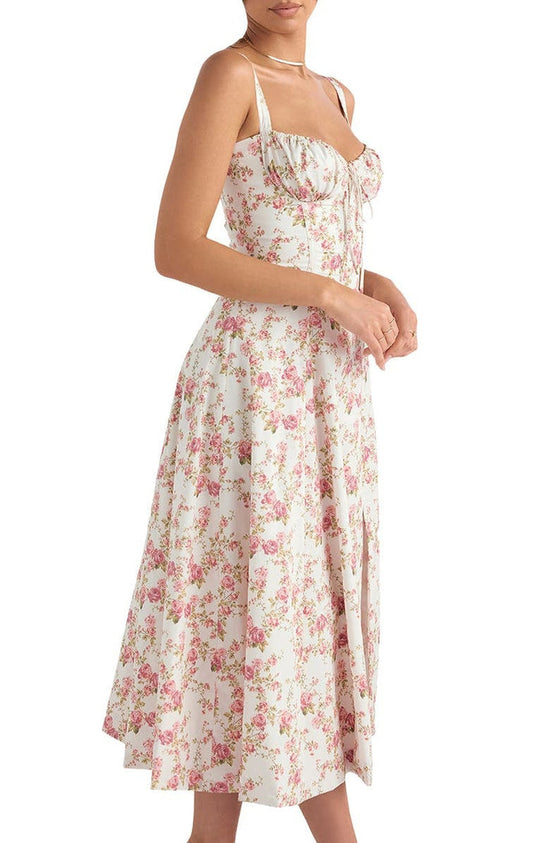 Vestido maxi estampado com cintura - Fleur