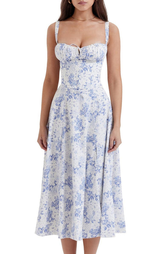 Vestido maxi estampado com cintura - Fleur