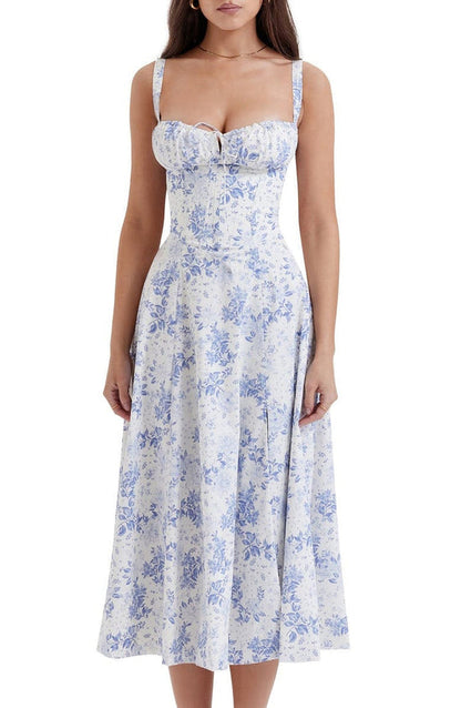 Vestido maxi estampado com cintura - Fleur