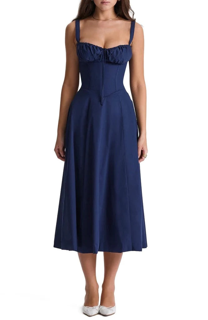 Vestido maxi estampado com cintura - Fleur