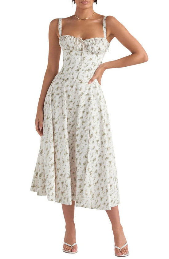 Vestido maxi estampado com cintura - Fleur