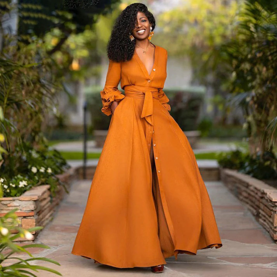 Vintage Wrap Maxi Dress With Belt – Prynella