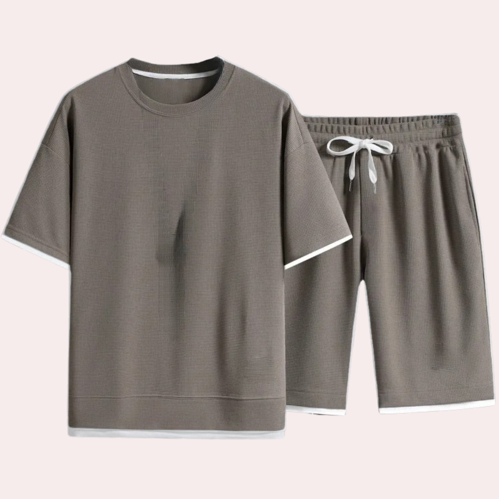Graues Herren-Shorts-Set aus Baumwolle, T-Shirt und Shorts, lässig, bequem, Sommermode.