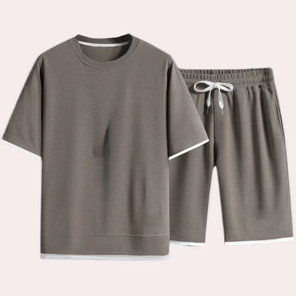 Graues Herren-Shorts-Set aus Baumwolle, T-Shirt und Shorts, lässig, bequem, Sommermode.
