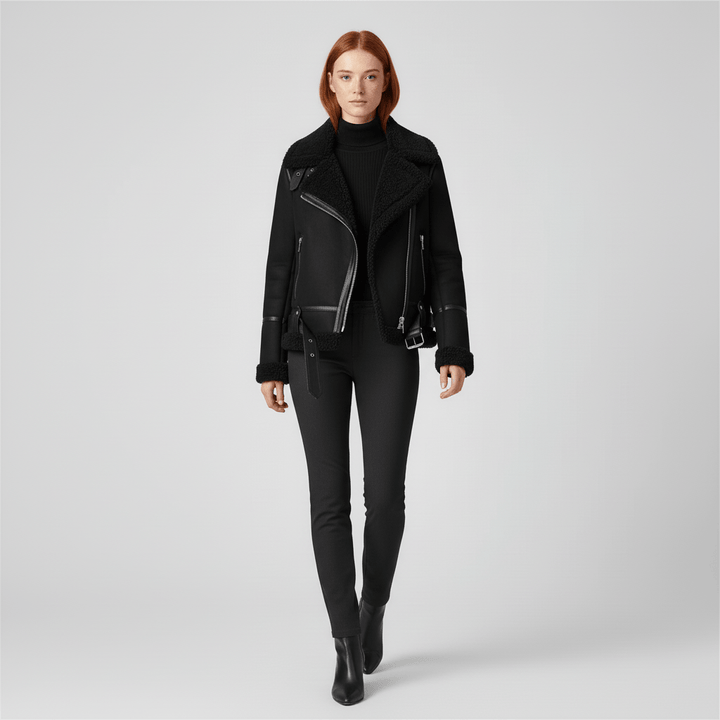 Klassische Lammfell-Inspirierte Jacke - Sophie