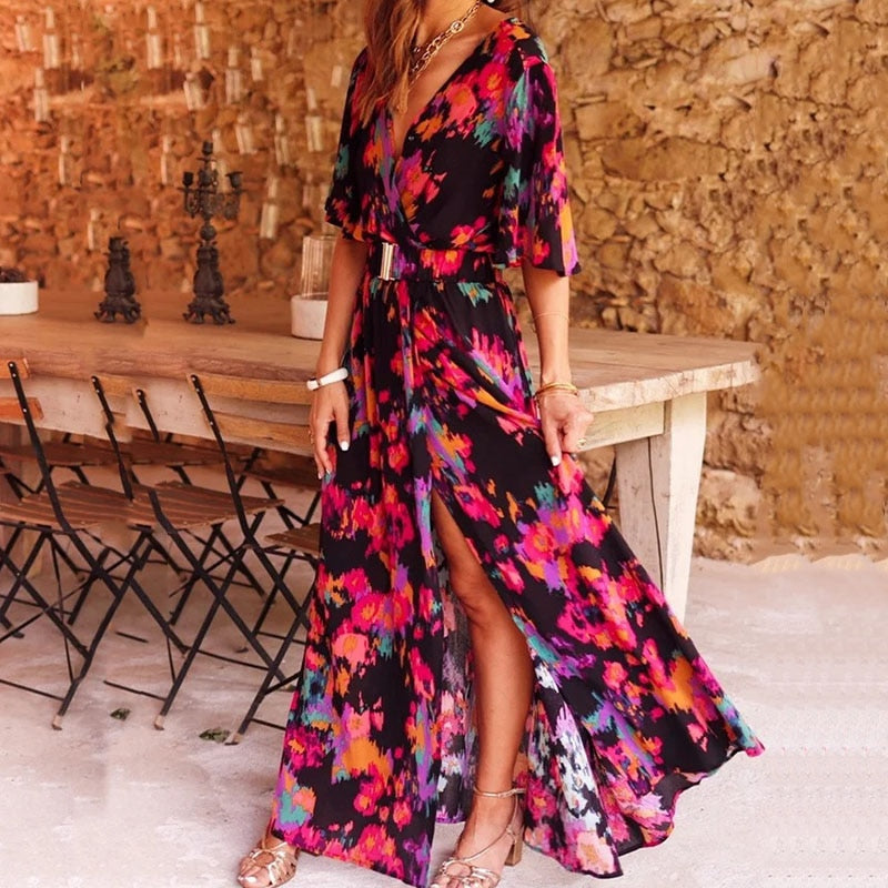 Vestido maxi envolvente moderno para o verão - Vera