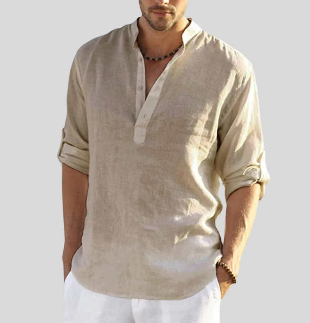 Camisa de linho elegante com colarinho - Leonardo