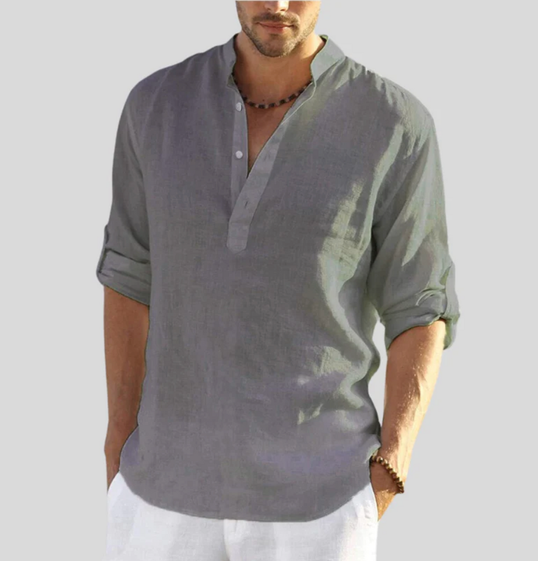 Camisa de linho elegante com colarinho - Leonardo