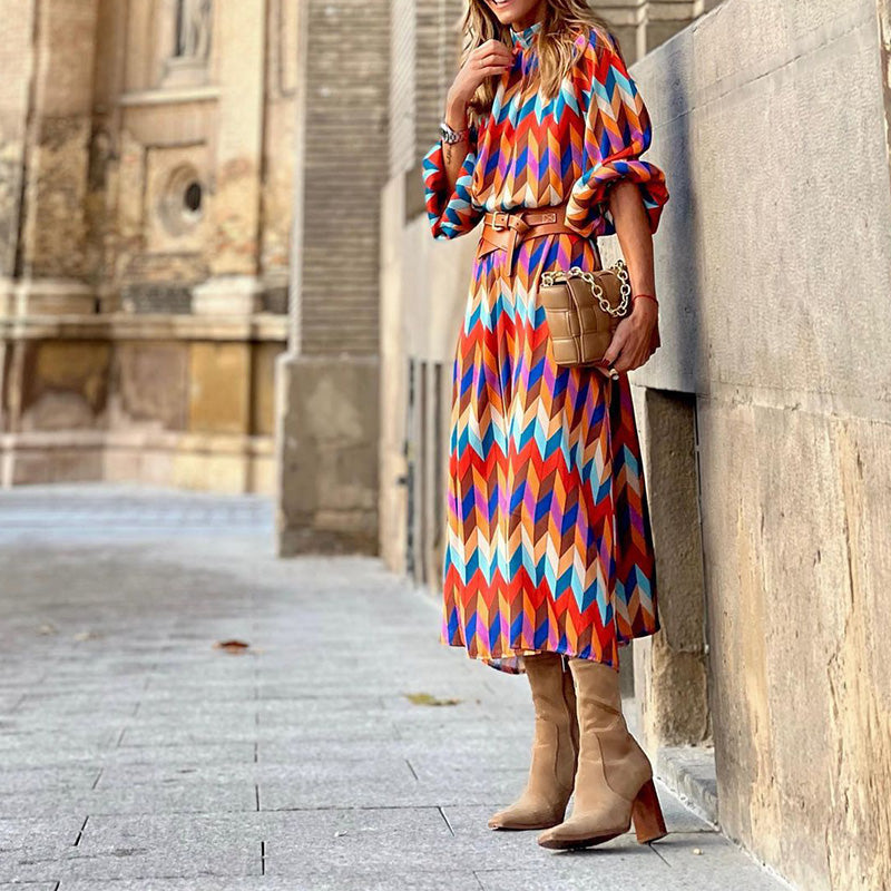 Vestido midi estampado colorido - Sophia