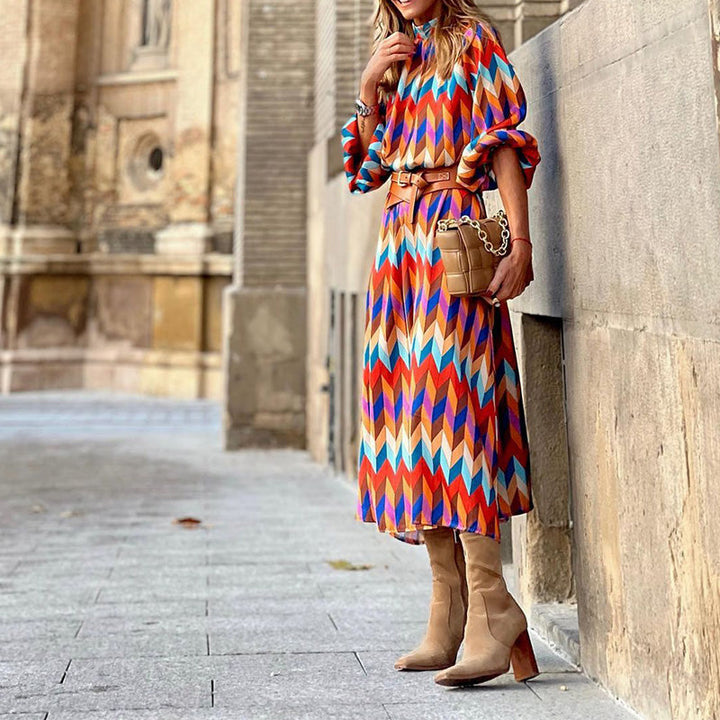 Vestido midi estampado colorido - Sophia