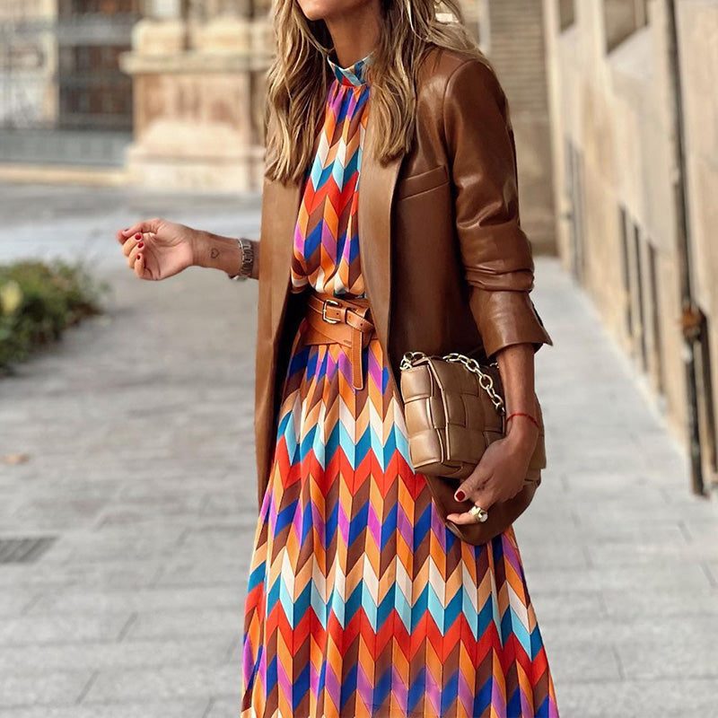 Vestido midi estampado colorido - Sophia