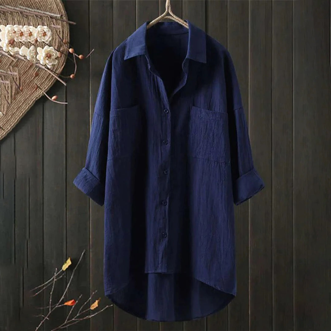Lightweight Ladies' Blouse with Long Sleeves and Front Pockets – Selene