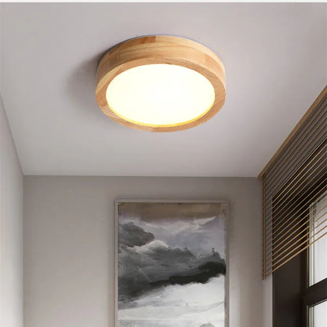 Luminária de teto escandinava de madeira redonda - NordicLuxe
