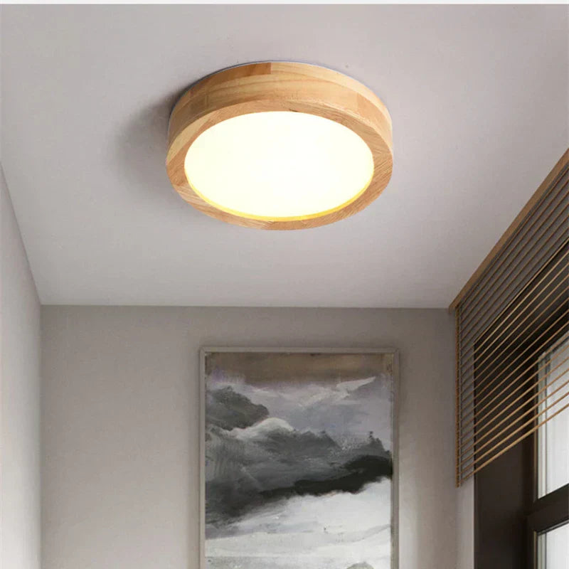 Luminária de teto escandinava de madeira redonda - NordicLuxe